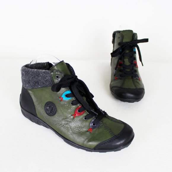 Reiker Green with Multicolour Accents Lace-up Ankle Boots - Picture 1 of 16